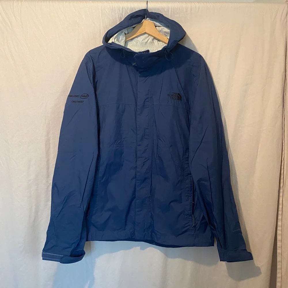 The North Face Mens DryVent Rain Jacket Blue Hooded M Windbreaker Outdoors